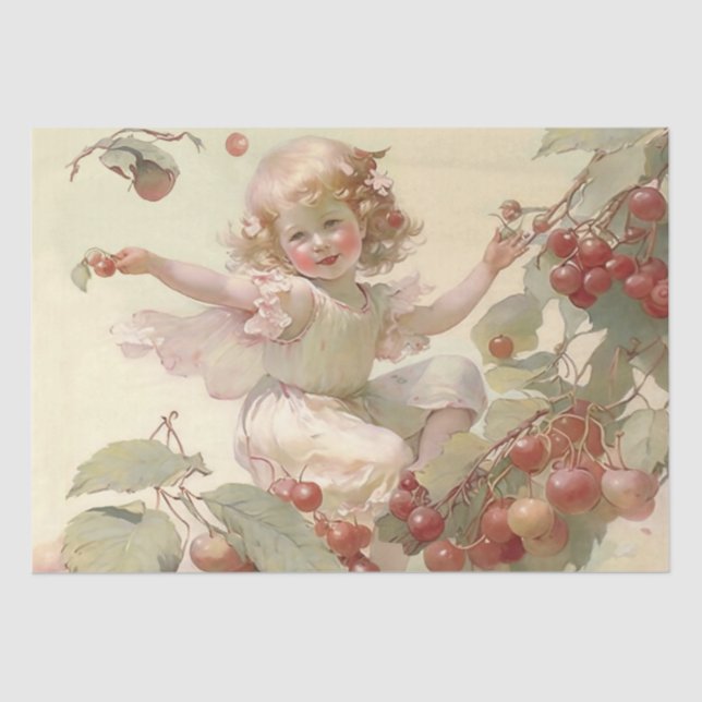 Victorian “Cherry Fairy” in a Fruit Tree  Tissue Paper (Front)