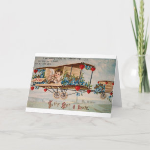 Victorian Cherub Airplane Valentine's Day Card