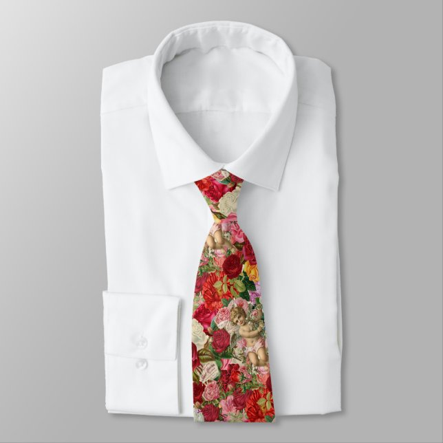 Victorian Cherub and Roses Scrapbook Chintzy Retro Tie (Tied)