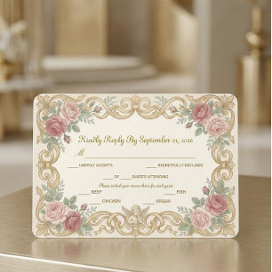 Victorian Cherub Ornate Floral Scroll RSVP Card