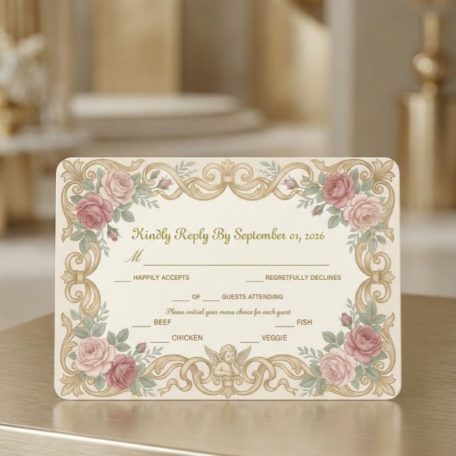 Victorian Cherub Ornate Floral Scroll RSVP Card (Creator Uploaded)