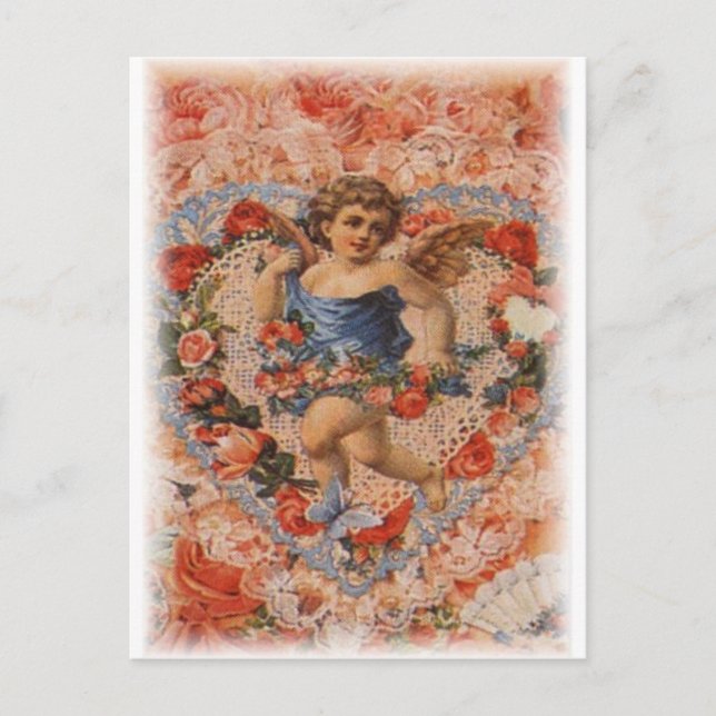 Victorian Cherub with Hearts and Lace Postcard (Front)