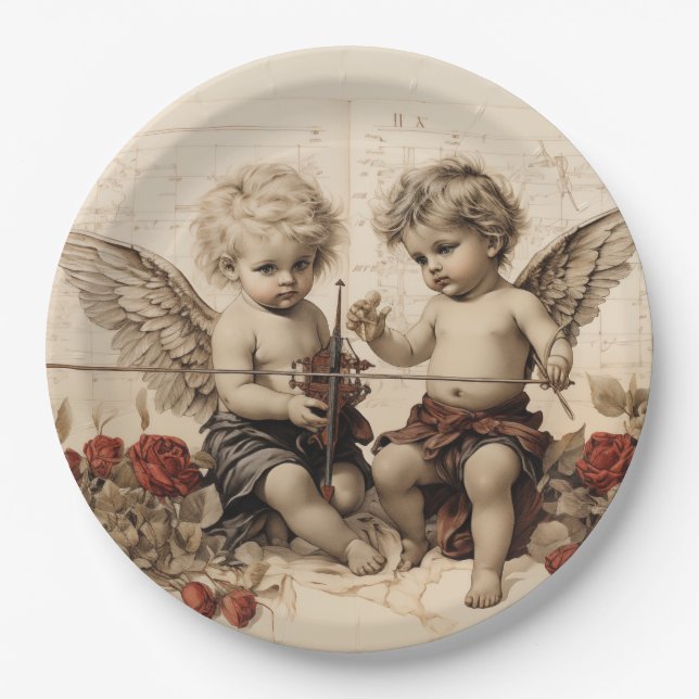 Victorian Cherubs with Roses Paper Plate (Front)