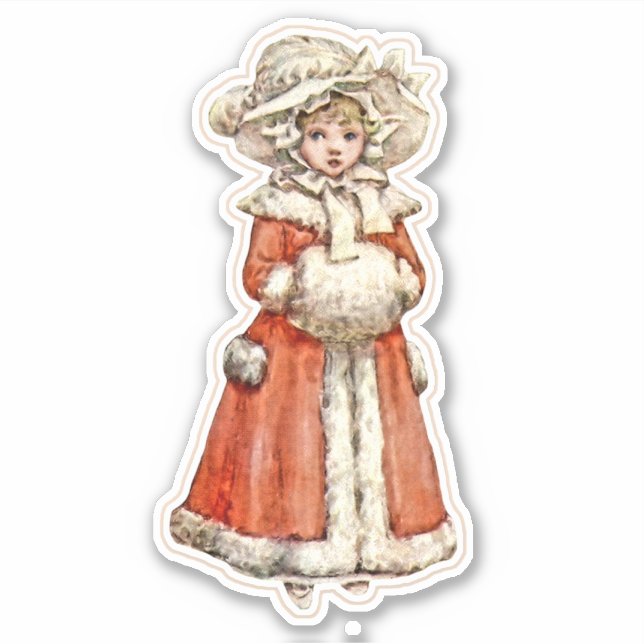 Victorian child paper doll winter coat hand muff (Front)
