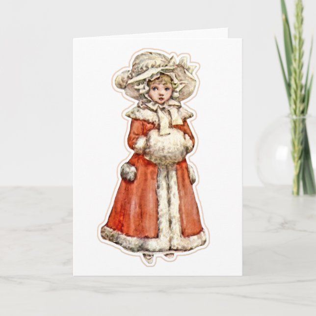 Victorian child paper doll winter coat hand muff card (Front)