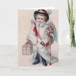 Victorian Child Sweet Angel Boy Christmas Holiday Card