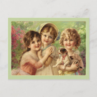 Victorian Children 3 Little Girls Vintage Postcard