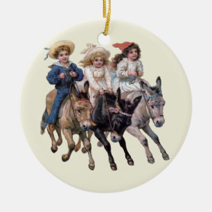 Victorian Children and Horses Ceramic Tree Decoration