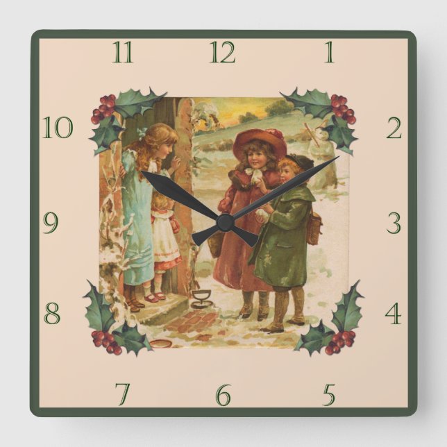 Victorian Children Christmas Break Square Wall Clo Clock (Front)