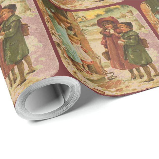 Victorian Children Christmas Wrapping Paper (Roll Corner)