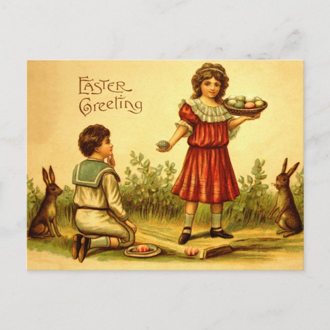 Victorian Children Easter Bunnies Antique Postcard (Front)