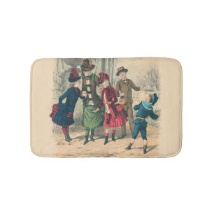 Victorian Children Fashion Cute Illustration Bath Mat