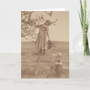 Victorian children gathering flowers old photo holiday card