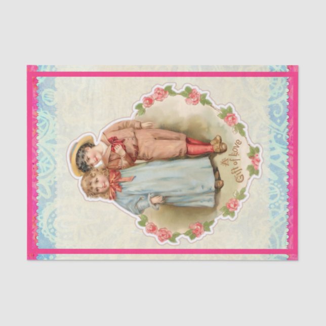 Victorian Children Gift of Love Heart Boy Girl Tissue Paper (Front)