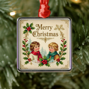 Victorian children Merry Christmas vintage Metal Ornament