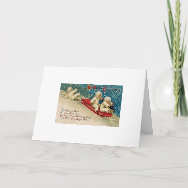 Victorian Children Sledding Christmas Card (Front)
