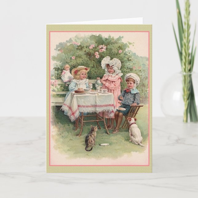 Victorian Children Tea Party Note Card (Front)