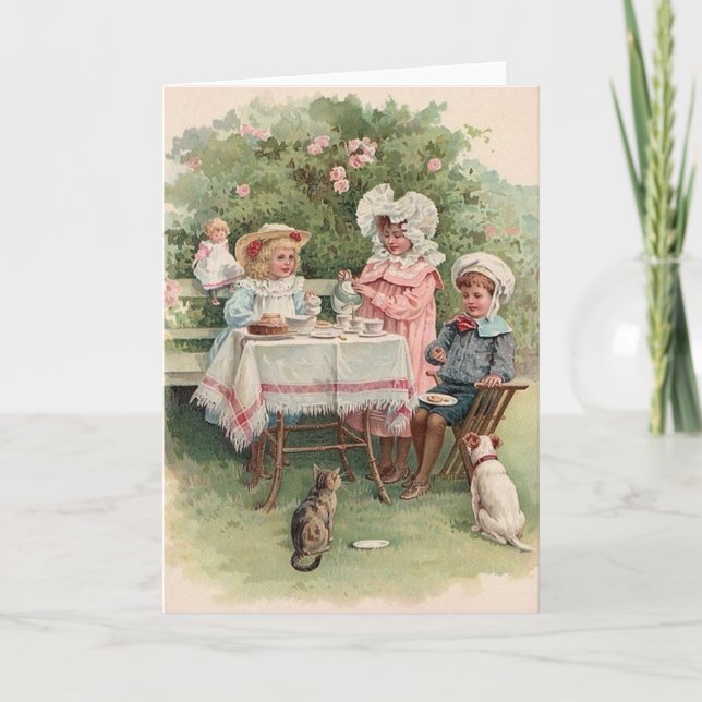 Victorian Children Tea Party Note Card (Front)