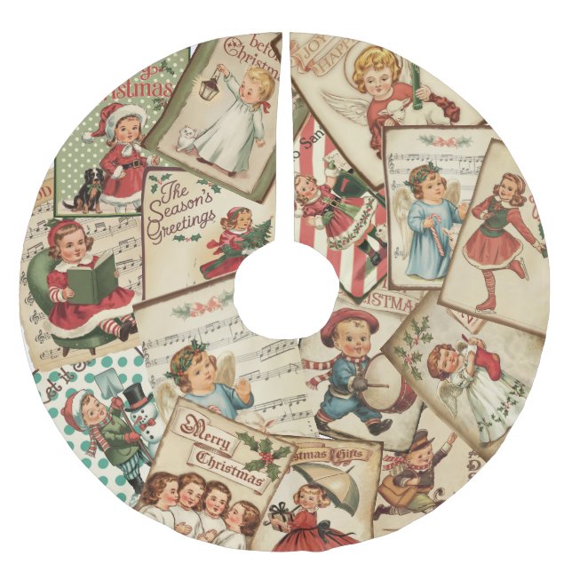 Victorian Children's Christmas Post Cards Brushed Polyester Tree Skirt (Front)