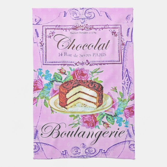 Victorian chocolate cake pastry shop tea towel (Vertical)
