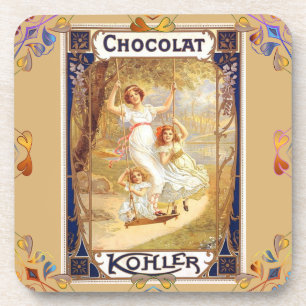 Victorian chocolate label floral elegant coaster