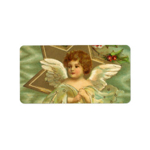 Victorian Christmas Angel with Vintage Gold Star Label