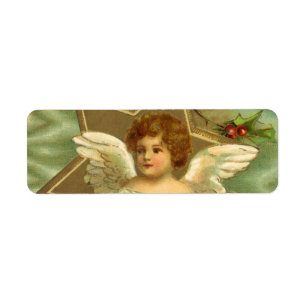 Victorian Christmas Angel with Vintage Gold Star Return Address Label