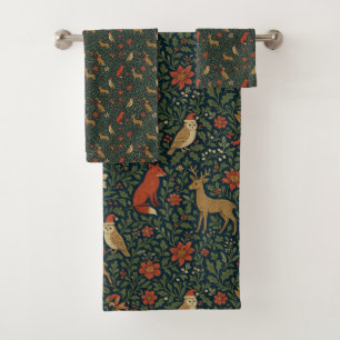 Victorian Christmas Animal & Botanical Bath Towel Set