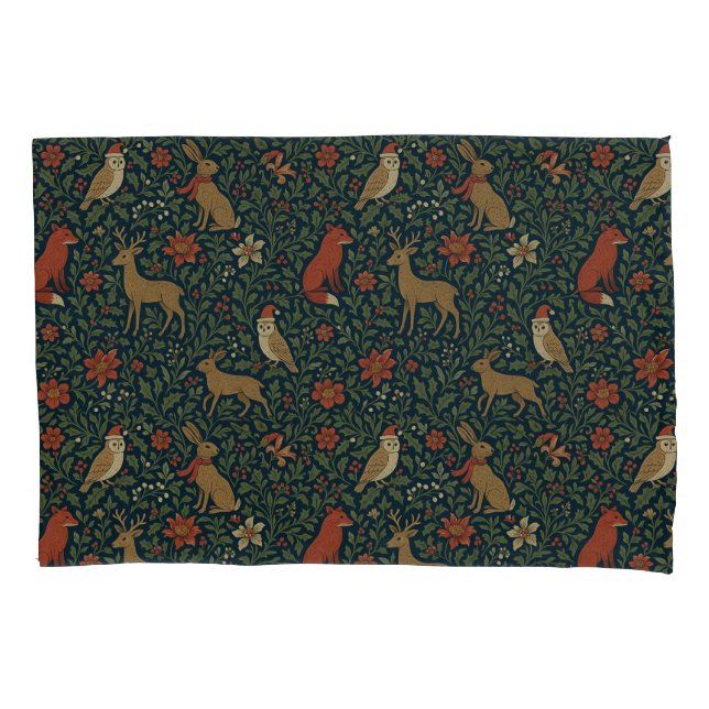 Victorian Christmas Animal & Botanical  Pillowcase (Front)