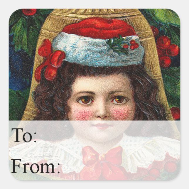 Victorian Christmas Bell Vintage Gift Tag (Front)