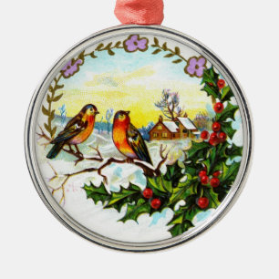 Victorian Christmas Birds Metal Tree Decoration