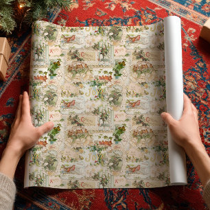 Victorian Christmas Card Collage Wrapping Paper