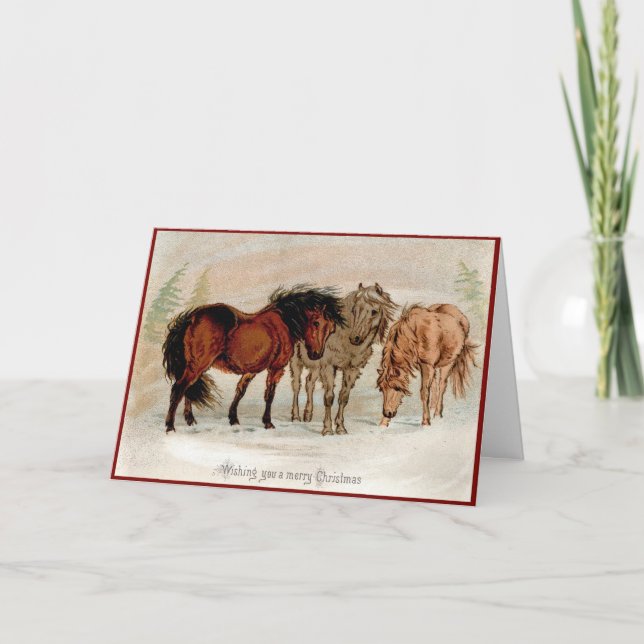 Victorian Christmas Card Country Horses in Snow (Front)