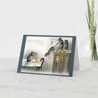 Victorian Christmas Card Mice Enjoy Holiday Feast
