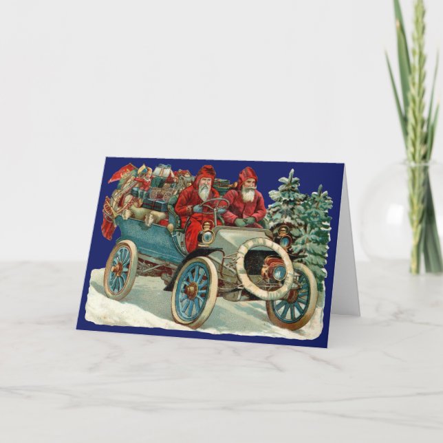 Victorian Christmas Card Santa's Automobile (Front)