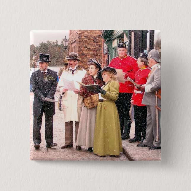 VICTORIAN CHRISTMAS CAROL SINGERS 15 CM SQUARE BADGE (Front)