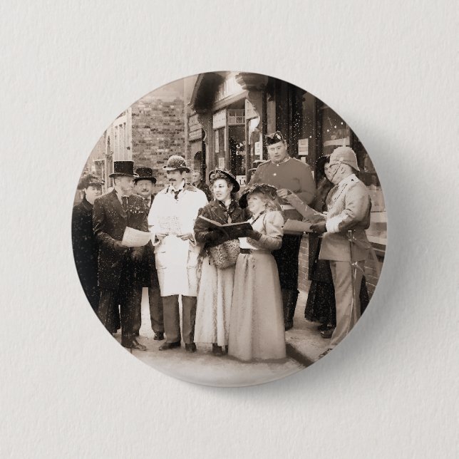 VICTORIAN CHRISTMAS CAROL SINGERS 6 CM ROUND BADGE (Front)
