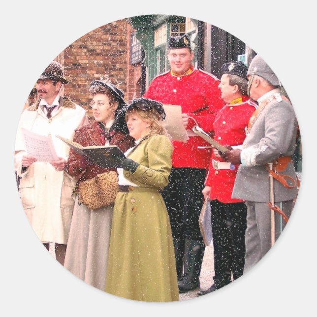 VICTORIAN CHRISTMAS CAROL SINGERS CLASSIC ROUND STICKER (Front)