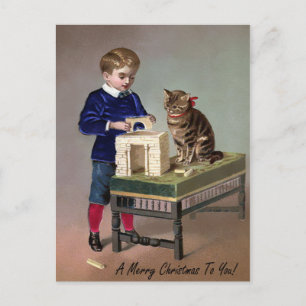Victorian Christmas Cat Postcard