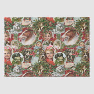 Victorian Christmas Cats And Dogs Scrap Collage  Tissue Paper