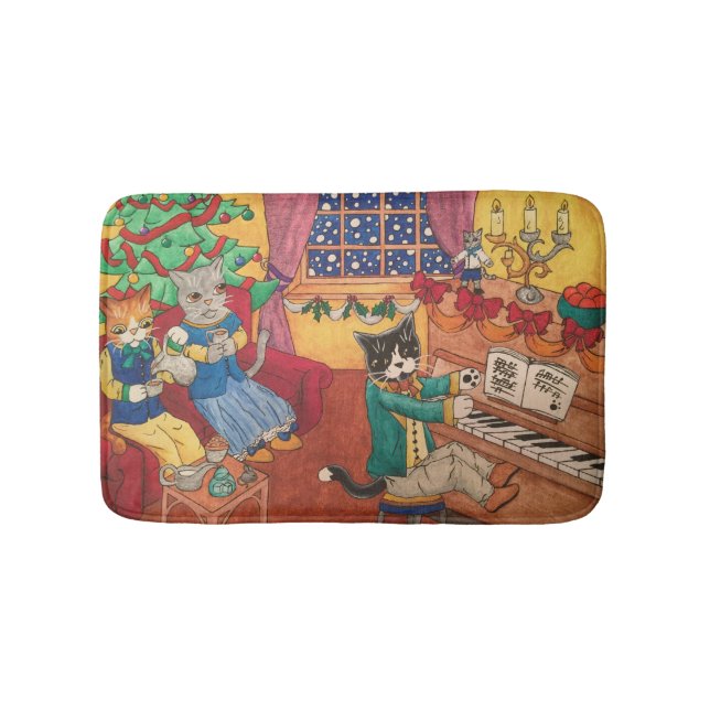 Victorian Christmas Cats  Bath Mat (Front)