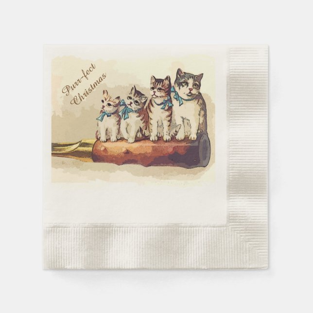 Victorian Christmas Cats Napkin (Front)