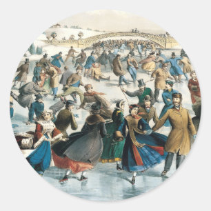 Victorian Christmas Central Park Currier & Ives Classic Round Sticker
