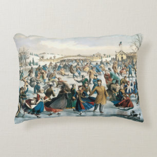 Victorian Christmas Central Park Currier & Ives Decorative Cushion