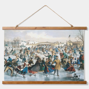 Victorian Christmas Central Park Currier & Ives Hanging Tapestry