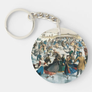 Victorian Christmas Central Park Currier & Ives Key Ring