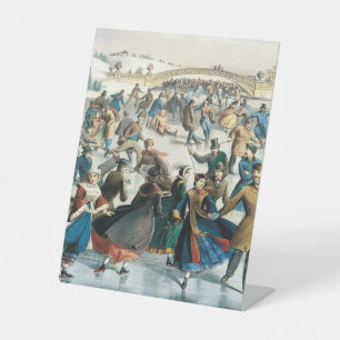 Victorian Christmas Central Park Currier & Ives Pedestal Sign