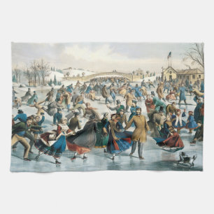 Victorian Christmas Central Park Currier & Ives Tea Towel