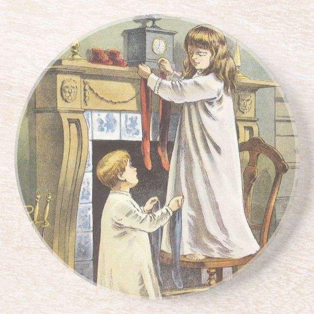 Victorian Christmas, Children Christmas Stockings Coaster (Front)