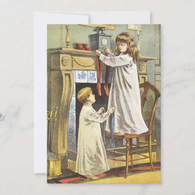Victorian Christmas, Children Christmas Stockings Holiday Card (Front)